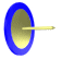 Animated sequence of a blue circular object with a golden center and yellow pin rotating through multiple angles against a white background.