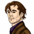 Pixelated character with brown hair and purple collar in multiple poses including side profile and kissing another character with white hair.
