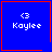 Four blue square with red borders display 'Kaylee' text and '<3' symbols, with one showing a red heart and another a red starburst