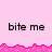 Pixelated text 'bite me' repeated across a pink background with jagged pink borders, showing partial frame differences.