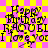 Yellow and pink checkered background with black text reading "Happy Birthday Rachel I love you" in four repeated