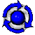 Six circular blue and white arrow icons arranged in two of three, each with a central blue sphere and rotating segments