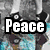 A four- displays text fragments and symbols: 'Peace' over a grayscale image, 'to the' over a rainbow background, 'world!' over a black background with bunny ears and a peace sign, and an empty