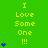 Green background with yellow text "I Love Some One !!!" and blue heart symbols in varying quantities across three