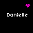 A 4-frame animated contact sheet showing a pixel art icon with the name 'Danielle' repeated four times, each frame featuring different pink particle effects above or below the text on a black background.