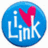 Circular blue icon with white text 'Link' and a red heart symbol replacing the 'i' in 'Link'.