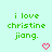 Green text on light cyan background with red pixel hearts, repeating 'i love christine jiang.' in a pattern