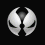 Circular white icon with black center and green glowing eyes, showing animation frames where the glow intensity changes across six views.