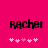 Pixelated text 'Rachel' on bright pink background with five heart symbols below, two versions showing different heart animation states.