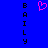 Blue background with vertical black text 'BAILY' on both sides and a pink pixelated heart symbol in the center.