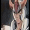Animated sequence of a character with white hair and red headpiece in a white and blue outfit against dark background