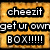 A pixelated image of a cracker with text overlays and a single black dot on the right side.
