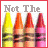 Four of crayons with text overlays: 'Not The' top-left, 'Brightest' top-right, 'Crayon in' bottom-left, and 'The Box' bottom-right