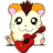 Pixelated cartoon hamster holding red guitar on gray background with black text panel showing "Anime IM" and "COM".