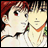 A 48x48 pixel buddy icon featuring two anime-style characters in a close-up pose with text elements on the right side of the image.