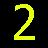 Yellow and pink pixelated text on black background showing '2005' above four of '5's, with animated transitions between frames displaying partial text elements
