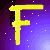 Yellow stylized F on purple gradient background with white dots, animated through showing subtle pixel shifts