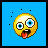 A 48x48 pixel animated buddy icon showing a yellow emoji face with blue eyes and red tongue against a solid blue background, displayed as two sequential frames in a contact sheet.