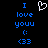Blue pixelated text 'I love youu : <33' on black background with white heart symbol above text.
