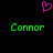 A static pixel art image with a black background, featuring two green 'Connor' text labels and one pink heart symbol above them.