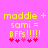 Pixelated yellow text on pink background reads 'maddie + sami = BFFs !!!!!' with five pink hearts below, showing heart color variation