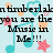 Pixelated text reads "you are the Music in Me!!!" with turquoise musical notes and stars on a light blue background.