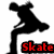 Black silhouette of a person skateboarding with red text reading "Skate For Life!" on white background, showing animation changes in the figure's pose and partial text display.
