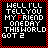 Pixelated text on black background with red border, displaying song lyrics and animated signature.
