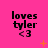 nine identical pixelated icons on a bright pink background, each displaying 'loves tyler <3' text with orange star and dot animations
