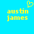 Yellow pixelated text 'austin james' on bright blue background with yellow heart symbol above left text.