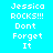 Pixelated text 'Jessica ROCKS!!! Dont Forget It' displayed on cyan background with pink highlight changes across three