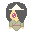 Pixelated character with dark hair and white headpiece in green robe, showing multiple facial expressions including closed eyes and open mouth across frames.