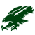 Green pixelated silhouette of a bird-like creature with outstretched wings and a small tail, set against a white background.