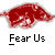 Two animated frames of a red, pixelated, abstract shape with white highlights on gray background, accompanied by text elements including "Fear Us" and promotional text for badassbuddy.com.