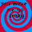 Four identical display a red and blue spiral background with black text reading "You make me go crazy" in pixelated font