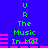 Pixelated green text on blue background with pink horizontal bars, displaying 'U R The Music In Me!' in two mirrored vertical