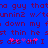 Blue background with pixelated purple text and pink asterisk-like symbols in the lower portion.