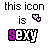 A contact sheet of 8 animated frames showing a pixel art icon with the word "sexy" in various color combinations and styles, each frame paired with a small pink heart symbol above it.