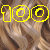 A 3x3 contact sheet of animated frames showing a pixelated icon with repeated text elements over a wavy brown hair background, featuring yellow '100' numerals, light blue 'PERCENT' text, and alternating pink/yellow 'BLONDE'/'LIZZIE' text across frames.