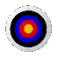 Circular target icon with concentric rings of yellow, red, blue, black, and white on a gray background.