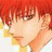 A 48x48 pixel animated buddy icon featuring a side-profile anime character with red hair and a black background with stylized text.