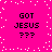 Bright pink background with white pixelated dots scattered across, four identical text blocks reading 'GOT JESUS ???' in black blocky font.