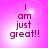 Four identical display the text 'I am just great!!' in dark purple on a pink gradient background with white light effects