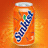 Pixelated orange soda can with blue and white checkered design, green accent dot, silver top against warm gradient background.