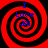 Four identical red and black spiral patterns arranged in a , each containing blue text reading "I Love Jill" in a pixelated font