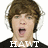 A pixelated image of a person with brown hair wearing white headphones and a black shirt, showing three variations of text below the face.