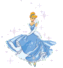 Animated pixel art of a character in a blue gown with white accents, surrounded by pink and white star-like particles against a gray background.