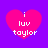 Four identical pink heart-shaped icons with white text 'i luv taylor' on a purple background, arranged in a