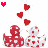Animated pixel art shows two rubber duck figures with heart patterns, floating red hearts above them, and changing text elements across frames.