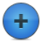 Blue circular button with dark gray plus symbol centered on gradient background, bordered by pixelated dark gray outline.